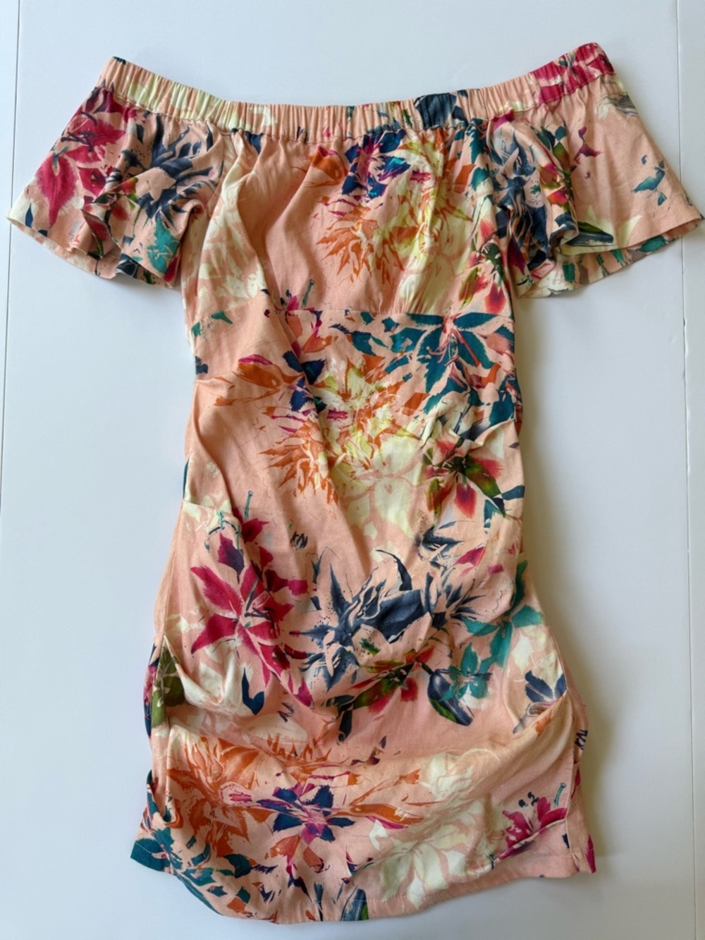 Floral Off-Shoulder Mini Dress - Peach Multi size 4